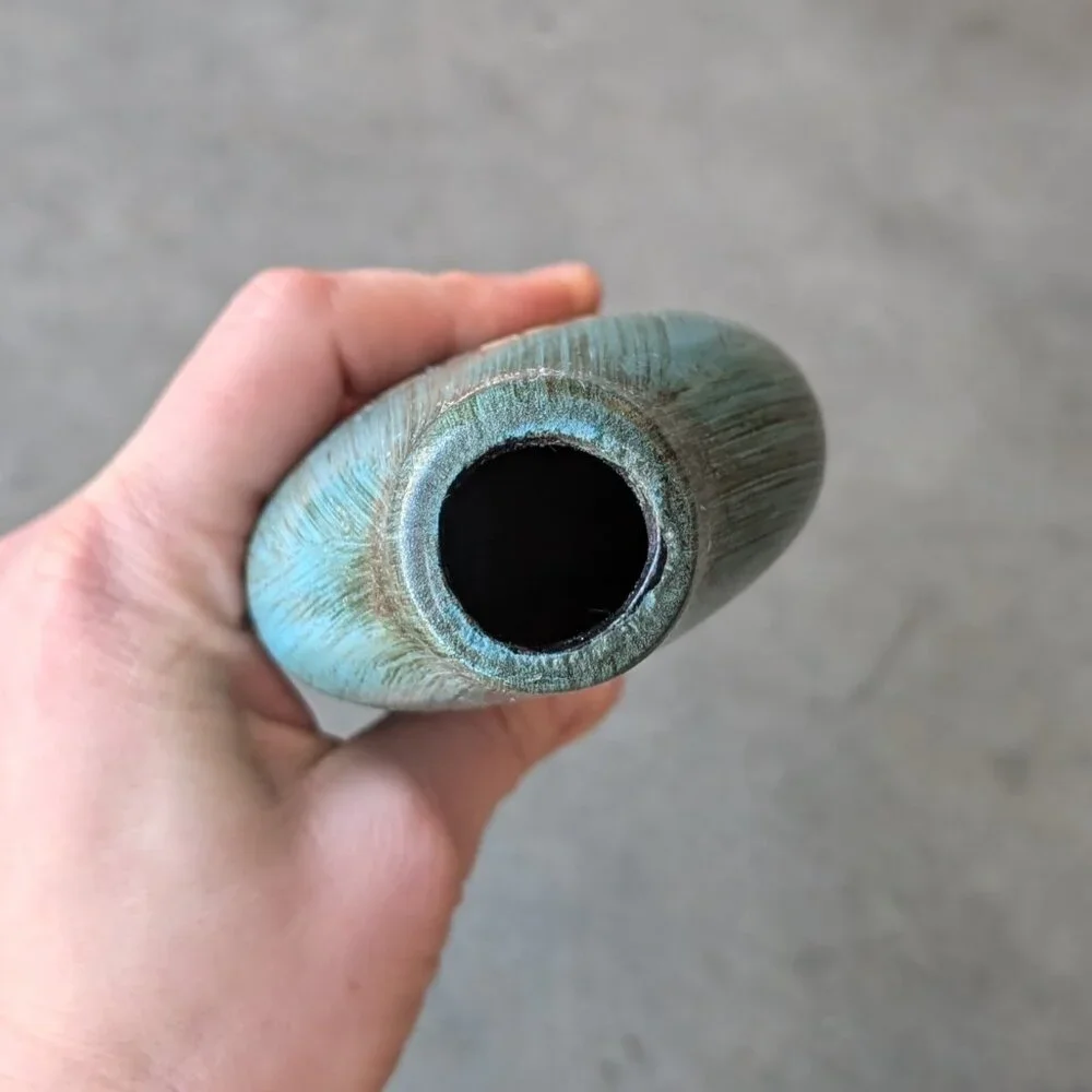 Vintage Teal Liquor Bottle Hand Painted Floral Ceramic Vase - Picture 8 of 9